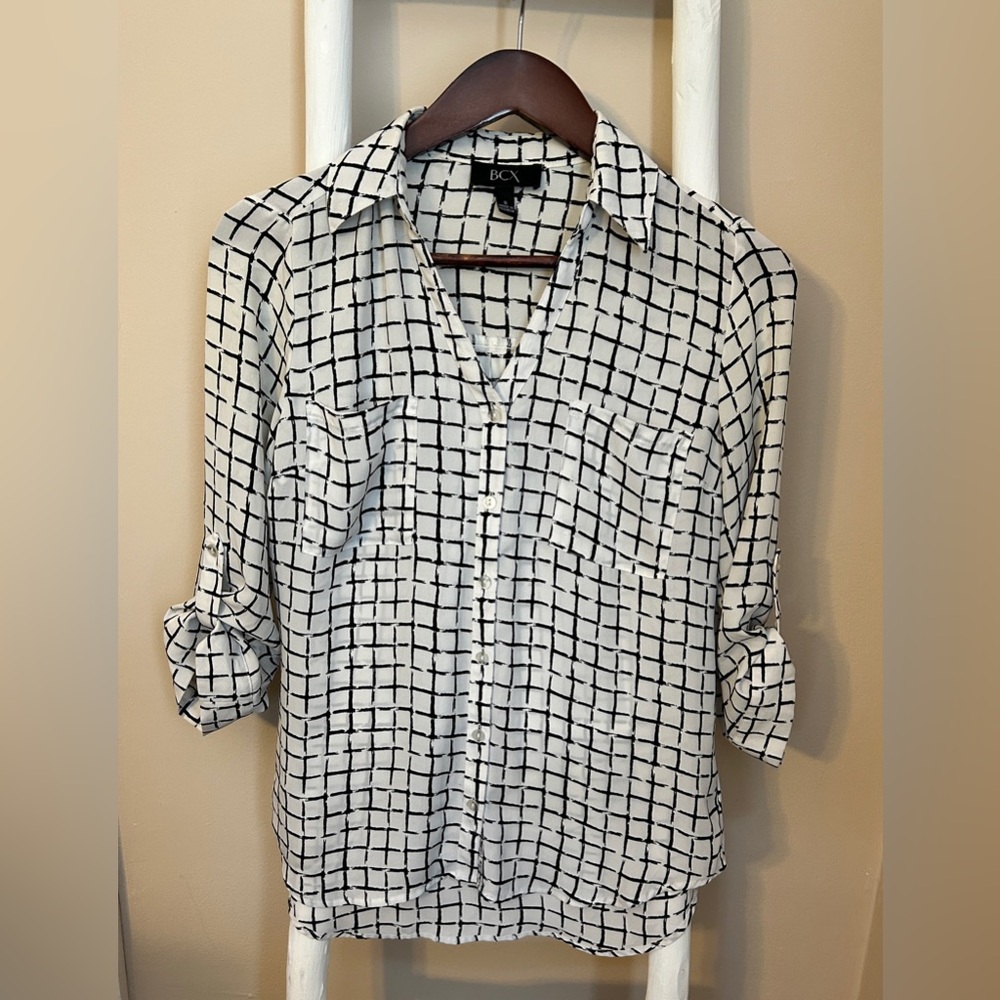 BCX Monochrome Grid Pattern Blouse